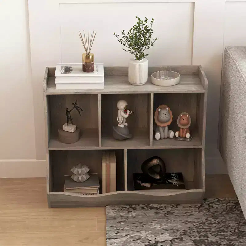 Meuble de rangement pour jouets pour enfants avec 3 étagères ouvertes et 2 bacs inclinables pour livres et jouets, design anti-basculement, meuble en bois durable pour salle de jeux et chambre d'enfant