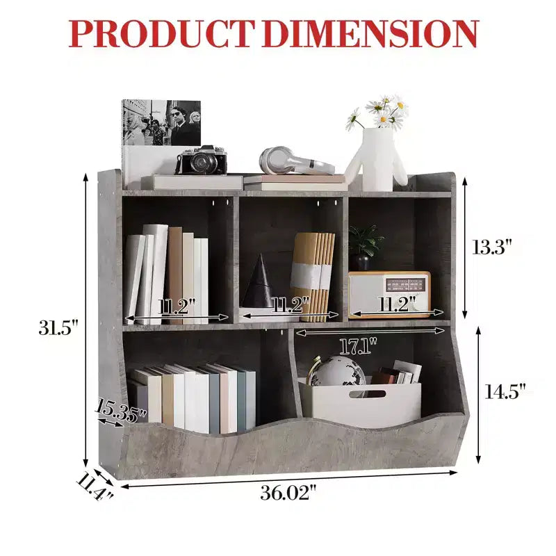 Meuble de rangement pour jouets pour enfants avec 3 étagères ouvertes et 2 bacs inclinables pour livres et jouets, design anti-basculement, meuble en bois durable pour salle de jeux et chambre d'enfant
