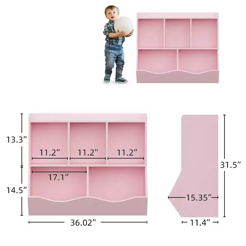 Meuble de rangement pour jouets pour enfants avec 3 étagères ouvertes et 2 bacs inclinables pour livres et jouets, design anti-basculement, meuble en bois durable pour salle de jeux et chambre d'enfant