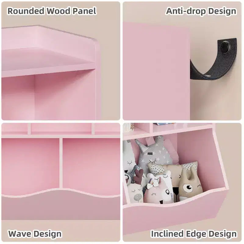 Meuble de rangement pour jouets pour enfants avec 3 étagères ouvertes et 2 bacs inclinables pour livres et jouets, design anti-basculement, meuble en bois durable pour salle de jeux et chambre d'enfant