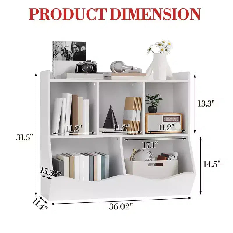 Meuble de rangement pour jouets pour enfants avec 3 étagères ouvertes et 2 bacs inclinables pour livres et jouets, design anti-basculement, meuble en bois durable pour salle de jeux et chambre d'enfant