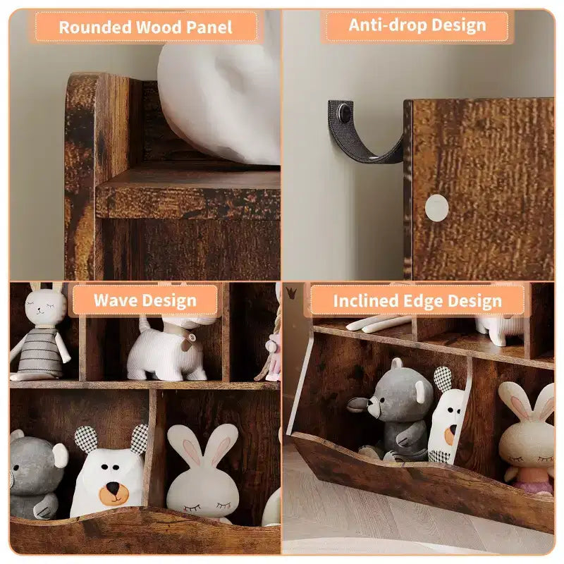 Meuble de rangement pour jouets pour enfants avec 3 étagères ouvertes et 2 bacs inclinables pour livres et jouets, design anti-basculement, meuble en bois durable pour salle de jeux et chambre d'enfant