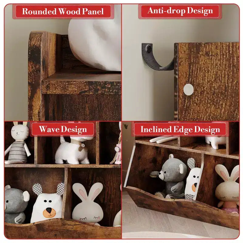 Meuble de rangement pour jouets pour enfants avec 3 étagères ouvertes et 2 bacs inclinables pour livres et jouets, design anti-basculement, meuble en bois durable pour salle de jeux et chambre d'enfant