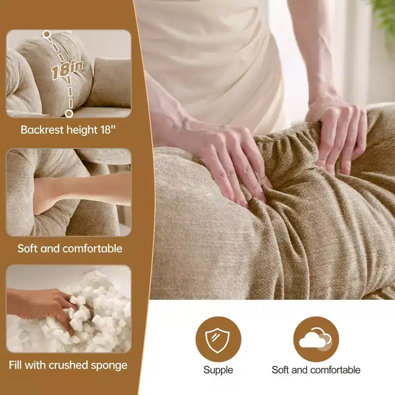 Canapé d'angle en L 74" beige nuage avec ottoman, en tissu chenille doux et mousse haute densité pour les salons