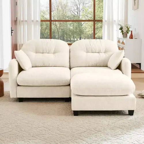 Canapé d'angle en L 74" beige nuage avec ottoman, en tissu chenille doux et mousse haute densité pour les salons