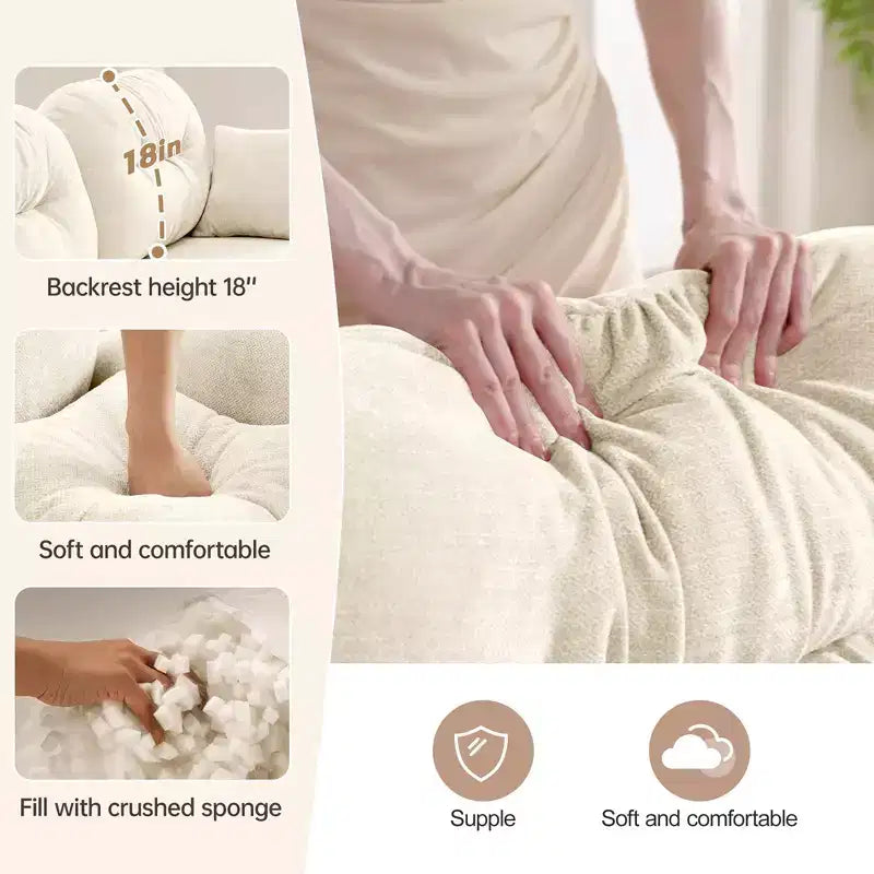 Canapé d'angle en L 74" beige nuage avec ottoman, en tissu chenille doux et mousse haute densité pour les salons