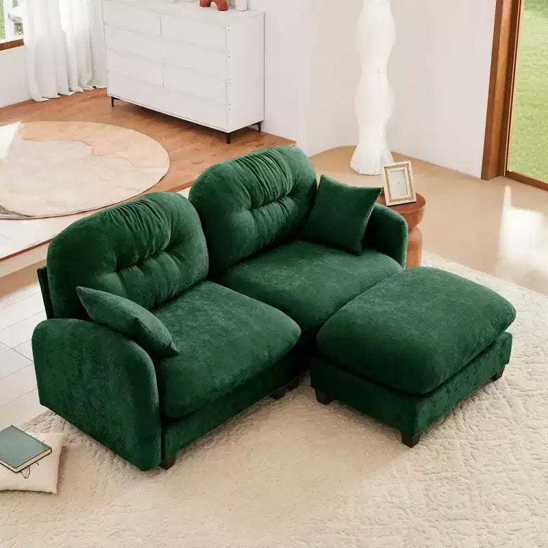 Canapé d'angle en L 74" beige nuage avec ottoman, en tissu chenille doux et mousse haute densité pour les salons