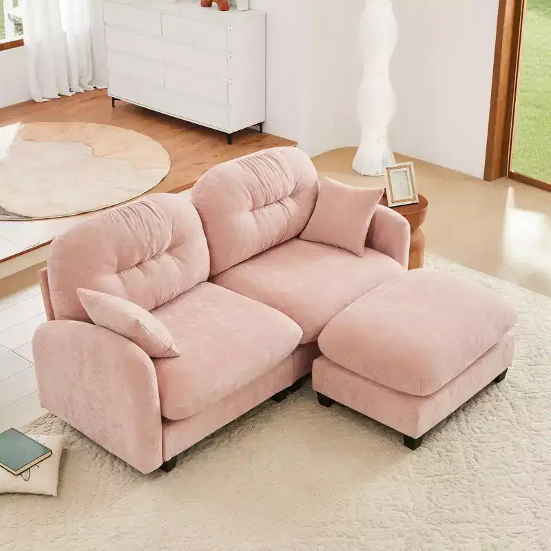 Canapé d'angle en L 74" beige nuage avec ottoman, en tissu chenille doux et mousse haute densité pour les salons