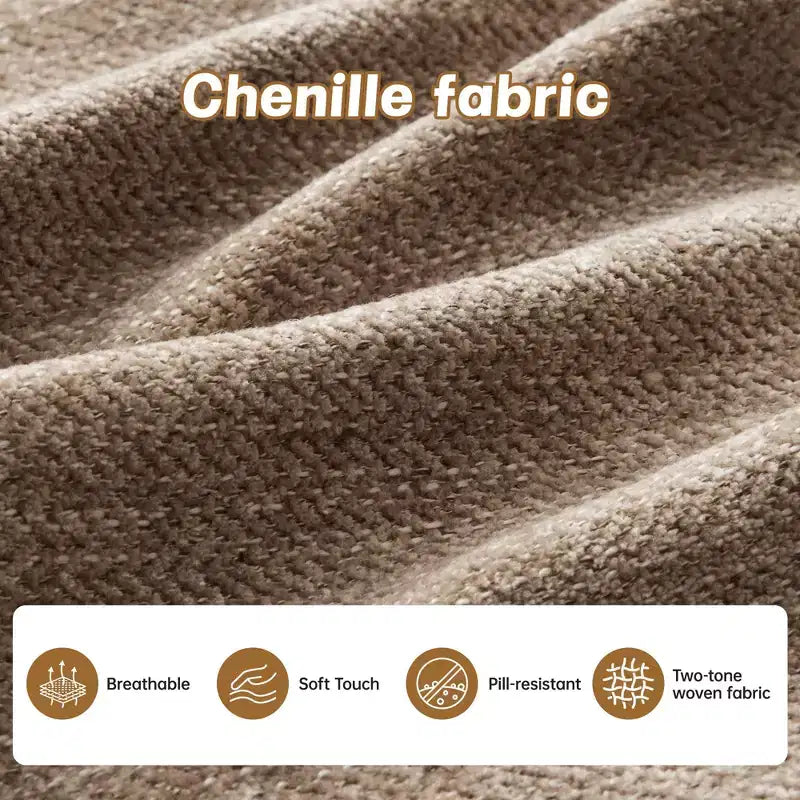 Canapé modulable 3 places beige en tissu chenille en forme de L avec pouf pour salons