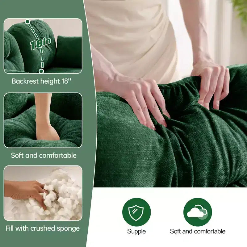 Canapé modulable 3 places beige en tissu chenille en forme de L avec pouf pour salons