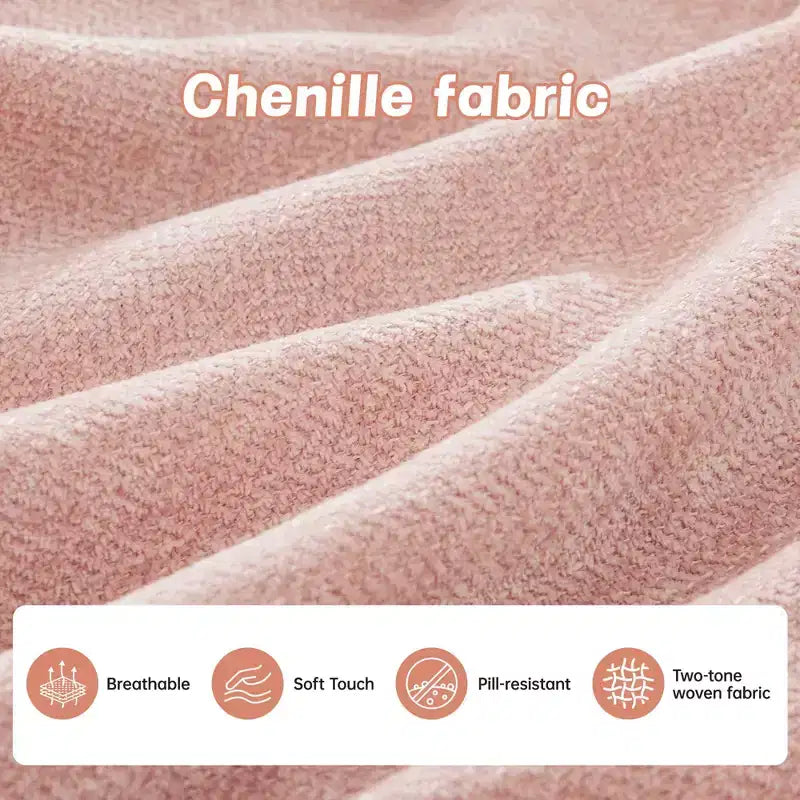 Canapé modulable 3 places beige en tissu chenille en forme de L avec pouf pour salons