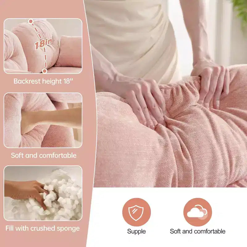 Canapé modulable 3 places beige en tissu chenille en forme de L avec pouf pour salons