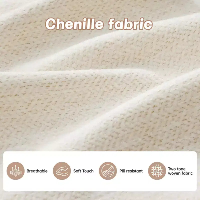 Canapé modulable 3 places beige en tissu chenille en forme de L avec pouf pour salons