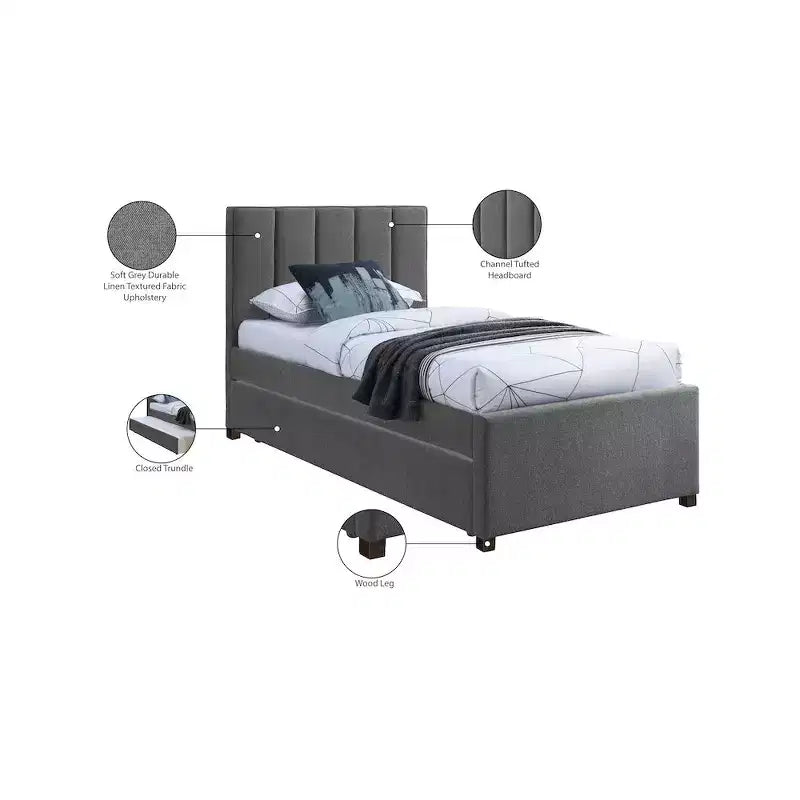 Lit gigogne double en tissu texturé lin Harper, Meridian Furniture