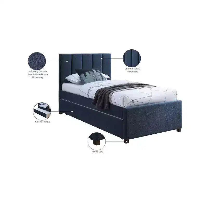 Lit gigogne double en tissu texturé lin Harper, Meridian Furniture