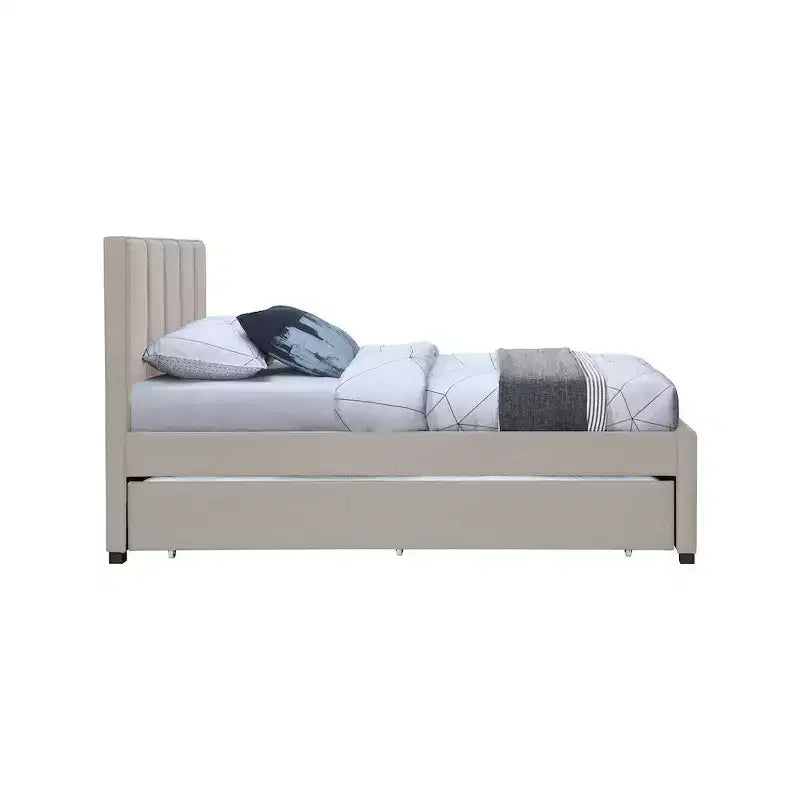 Lit gigogne double en tissu texturé lin Harper, Meridian Furniture