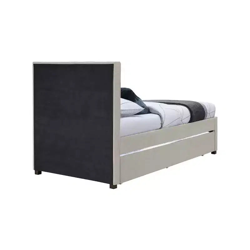 Lit gigogne double en tissu texturé lin Harper, Meridian Furniture