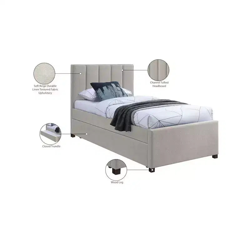 Lit gigogne double en tissu texturé lin Harper, Meridian Furniture