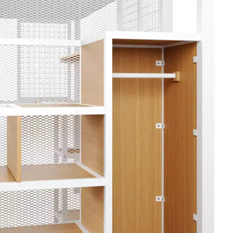 Lit mezzanine pleine taille avec bureau et armoire, cadre de lit en métal robuste avec escalier de rangement en bois et étagères pour enfants et adolescents