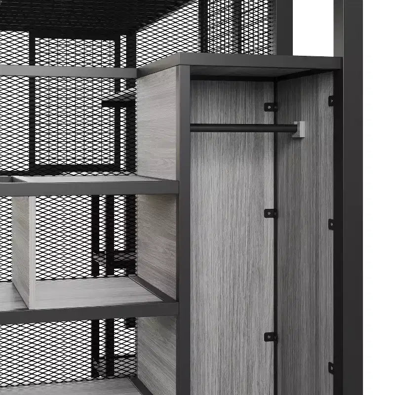 Lit mezzanine pleine taille avec bureau et armoire, cadre de lit en métal robuste avec escalier de rangement en bois et étagères pour enfants et adolescents
