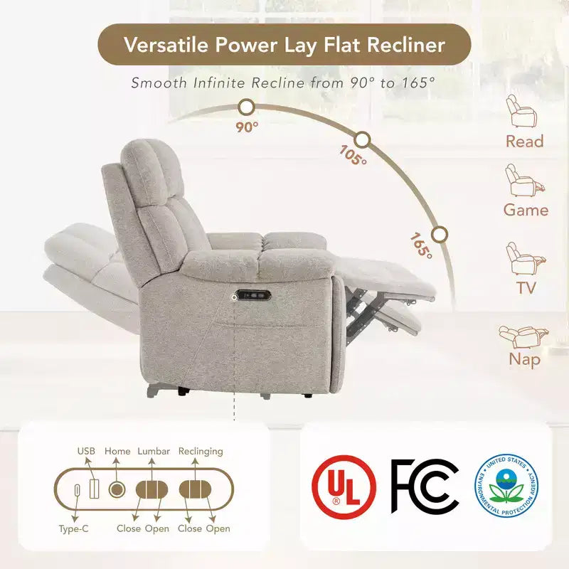 Fauteuil inclinable de puériculture Spruce & Spring Power Lay Flat avec haut-parleurs Bluetooth et soutien lombaire électrique