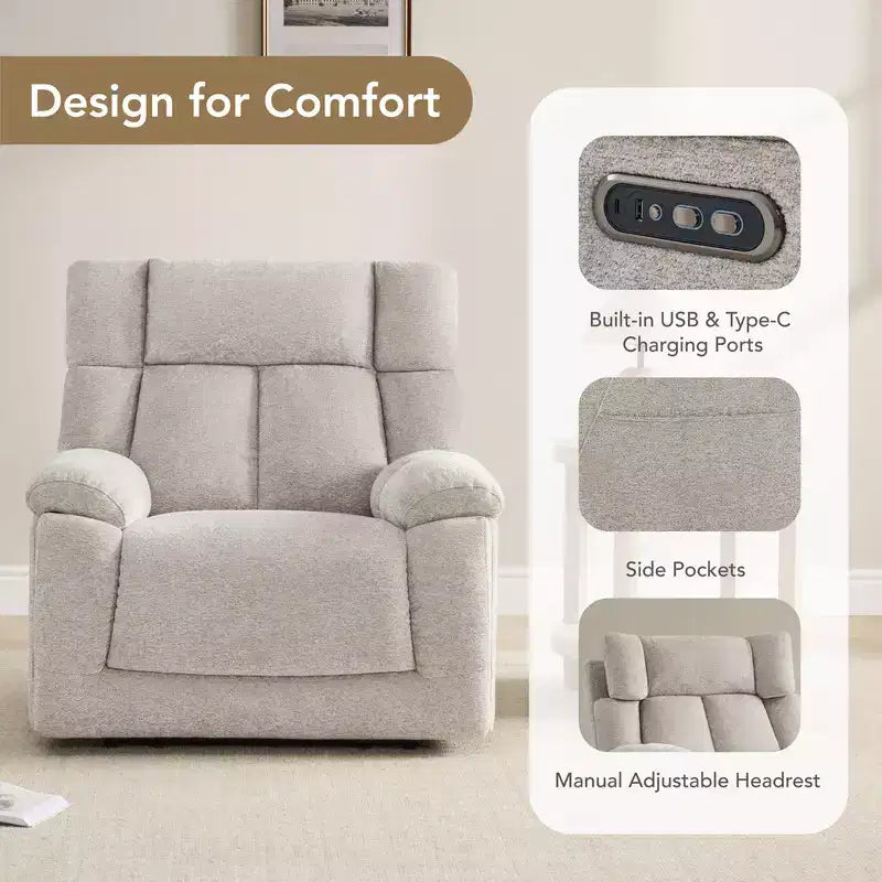 Fauteuil inclinable de puériculture Spruce & Spring Power Lay Flat avec haut-parleurs Bluetooth et soutien lombaire électrique