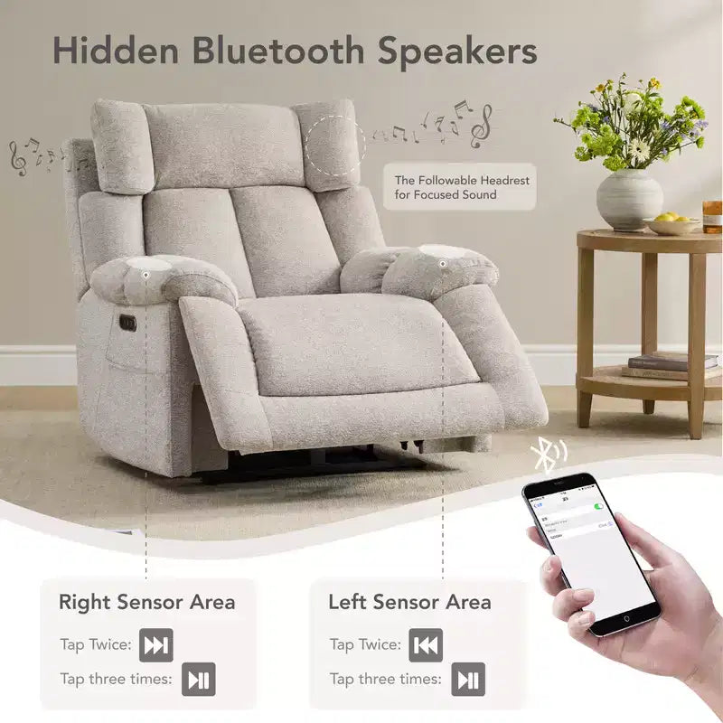 Fauteuil inclinable de puériculture Spruce & Spring Power Lay Flat avec haut-parleurs Bluetooth et soutien lombaire électrique