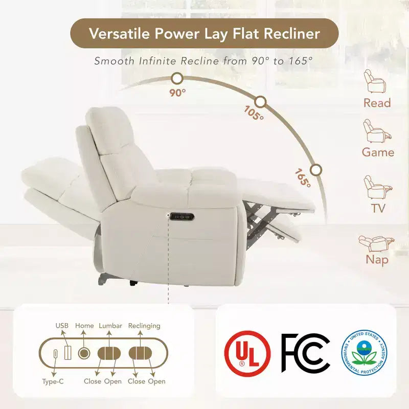 Fauteuil inclinable de puériculture Spruce & Spring Power Lay Flat avec haut-parleurs Bluetooth et soutien lombaire électrique