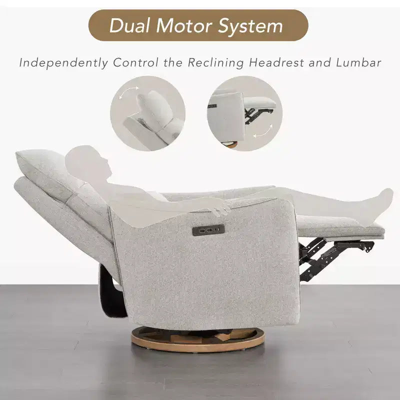 Fauteuil inclinable pivotant motorisé Spruce & Spring, double motorisation, planeur de nurserie avec coussin lombaire