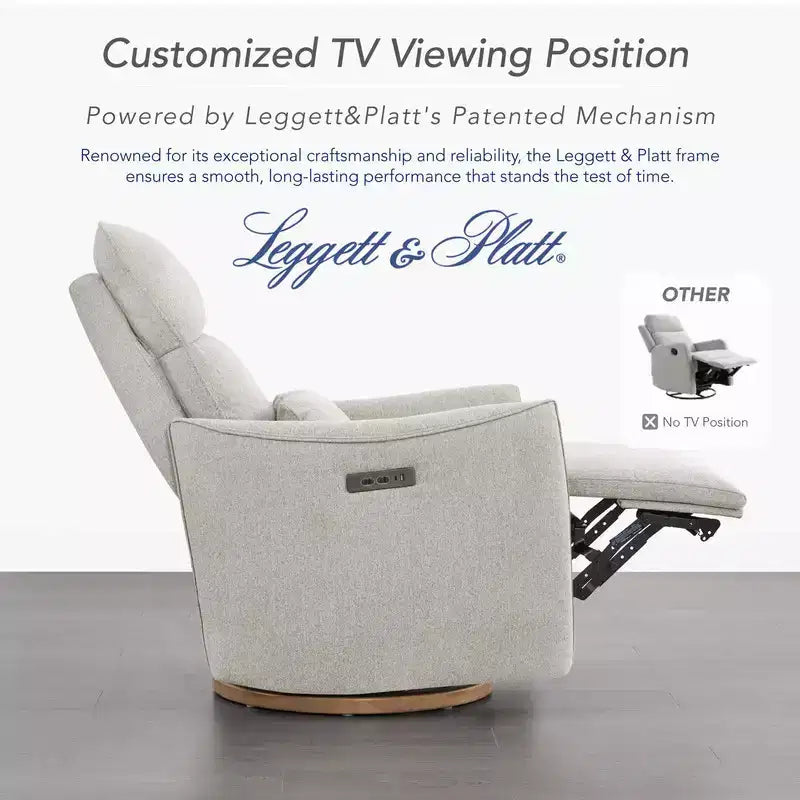 Fauteuil inclinable pivotant motorisé Spruce & Spring, double motorisation, planeur de nurserie avec coussin lombaire