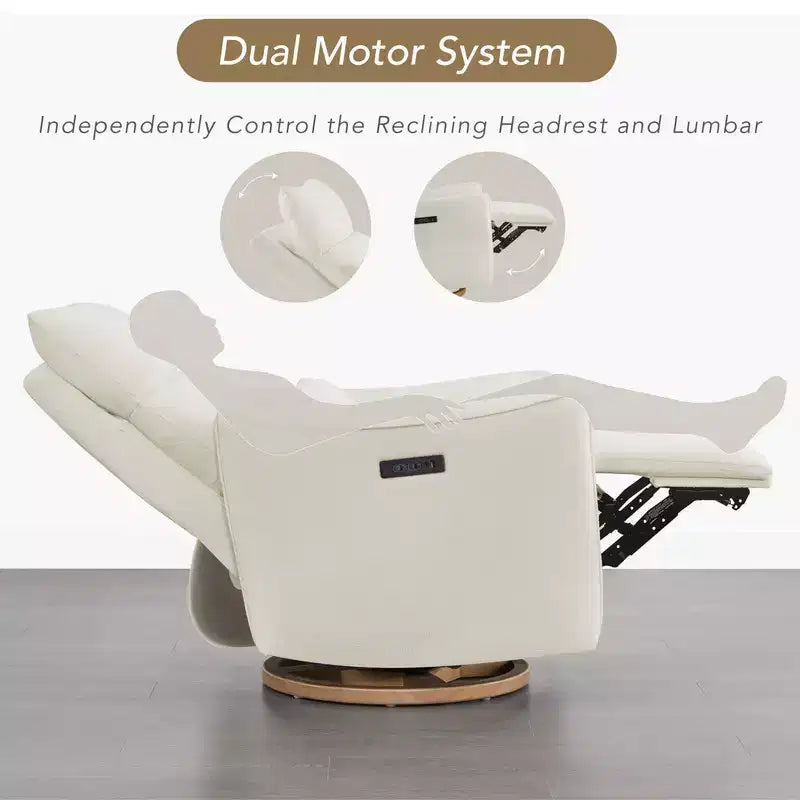 Fauteuil inclinable pivotant motorisé Spruce & Spring, double motorisation, planeur de nurserie avec coussin lombaire