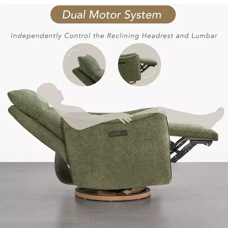 Fauteuil inclinable pivotant motorisé Spruce & Spring, double motorisation, planeur de nurserie avec coussin lombaire