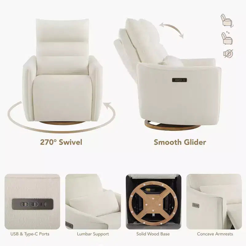 Fauteuil inclinable pivotant motorisé Spruce & Spring, double motorisation, planeur de nurserie avec coussin lombaire