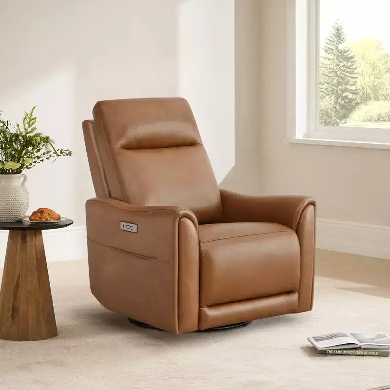 Fauteuil inclinable pivotant motorisé en cuir véritable Spruce & Spring pour chambre de bébé