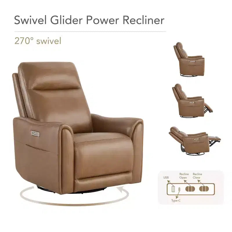 Fauteuil inclinable pivotant motorisé en cuir véritable Spruce & Spring pour chambre de bébé