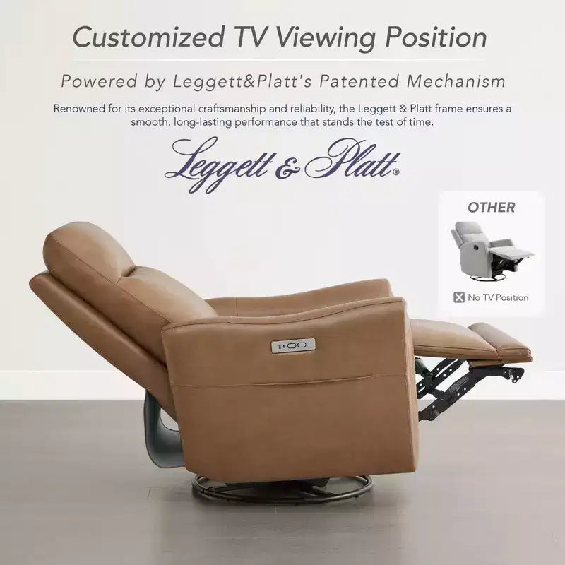 Fauteuil inclinable pivotant motorisé en cuir véritable Spruce & Spring pour chambre de bébé