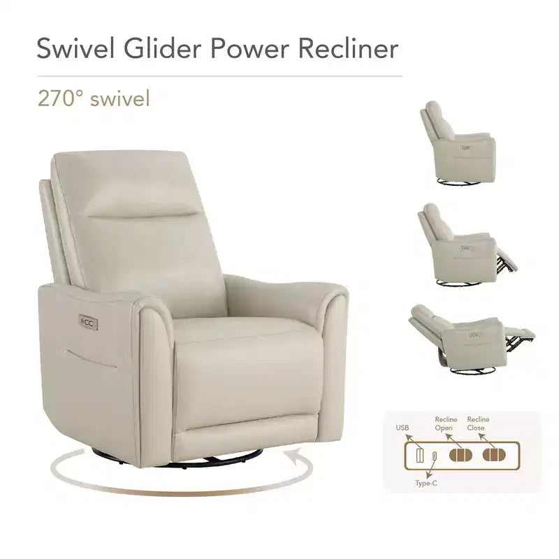 Fauteuil inclinable pivotant motorisé en cuir véritable Spruce & Spring pour chambre de bébé
