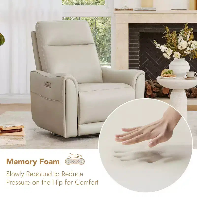 Fauteuil inclinable pivotant motorisé en cuir véritable Spruce & Spring pour chambre de bébé