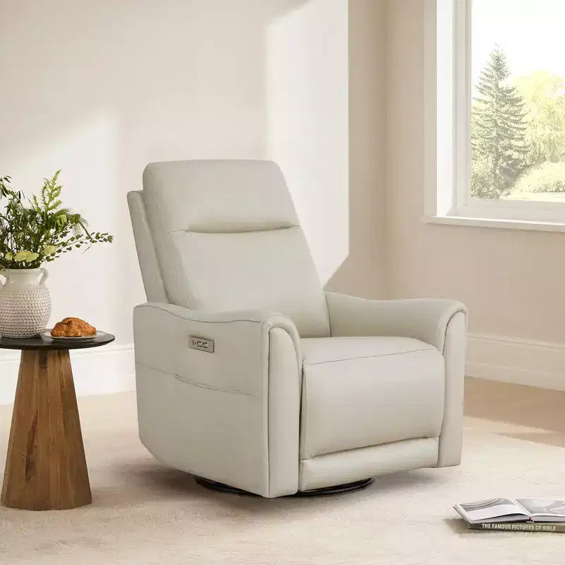 Fauteuil inclinable pivotant motorisé en cuir véritable Spruce & Spring pour chambre de bébé