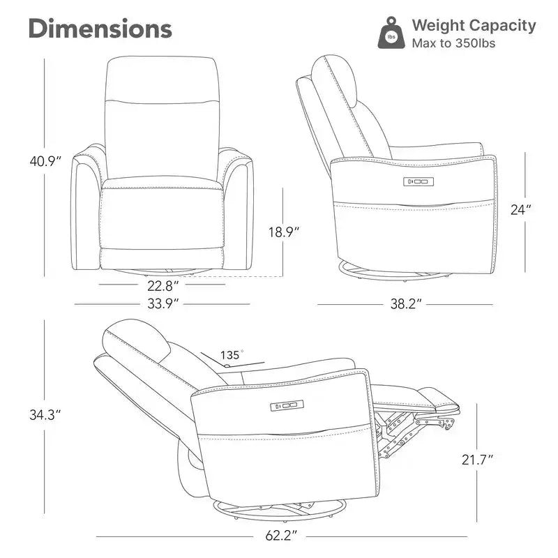 Fauteuil inclinable pivotant motorisé en cuir véritable Spruce & Spring pour chambre de bébé