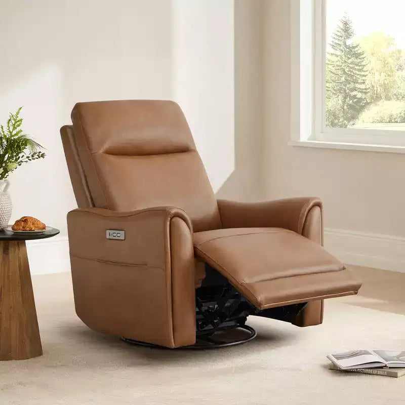 Fauteuil inclinable pivotant motorisé en cuir véritable Spruce & Spring pour chambre de bébé