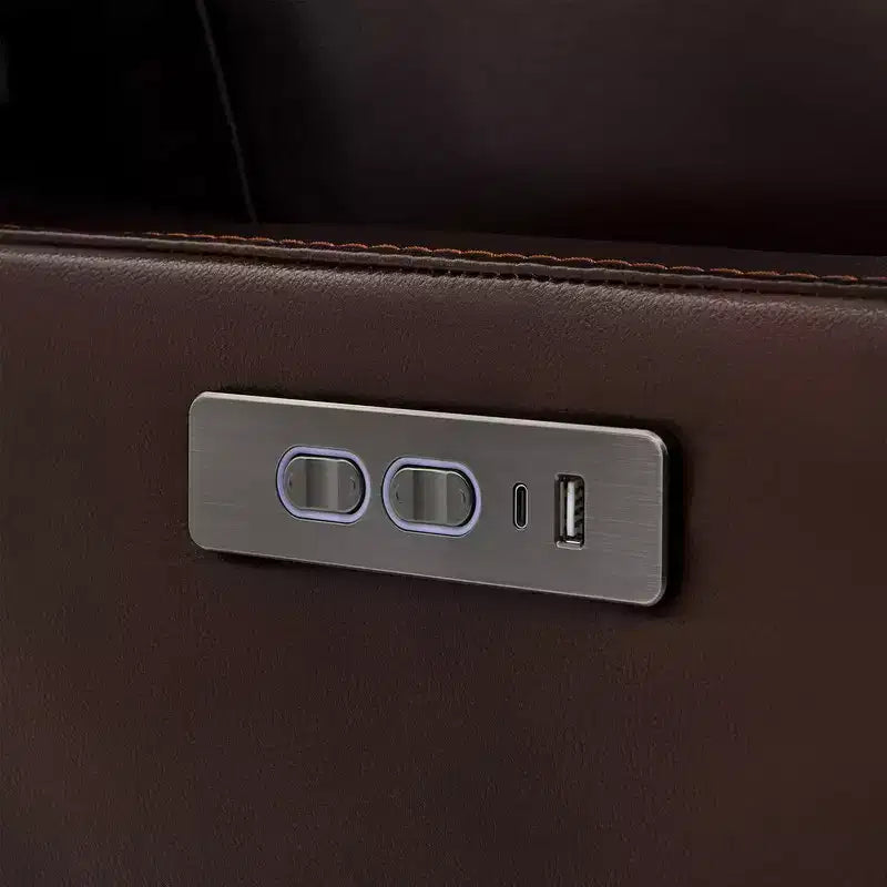 Fauteuil inclinable, pivotant et berçant Spruce & Spring en cuir avec appuie-tête motorisé