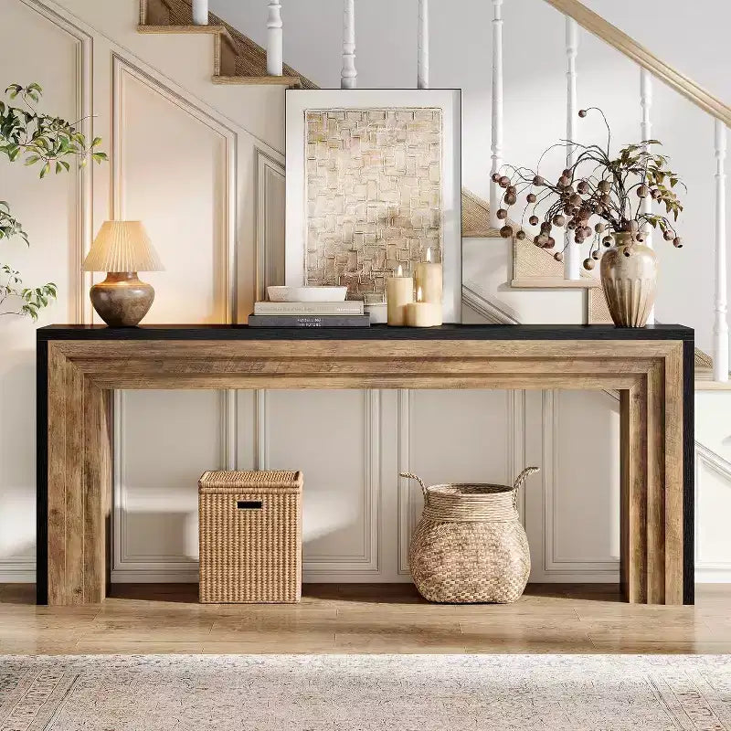 Table console étroite en bois Lantine de 70,9 pouces, table de canapé derrière le canapé pour le salon, l'entrée, le couloir, noir + marron