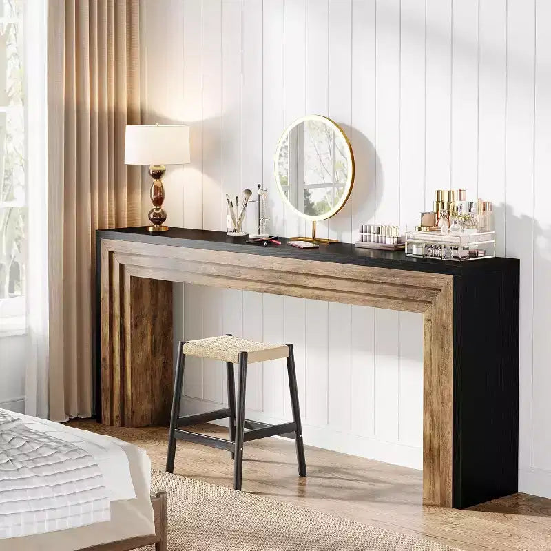 Table console étroite en bois Lantine de 70,9 pouces, table de canapé derrière le canapé pour le salon, l'entrée, le couloir, noir + marron