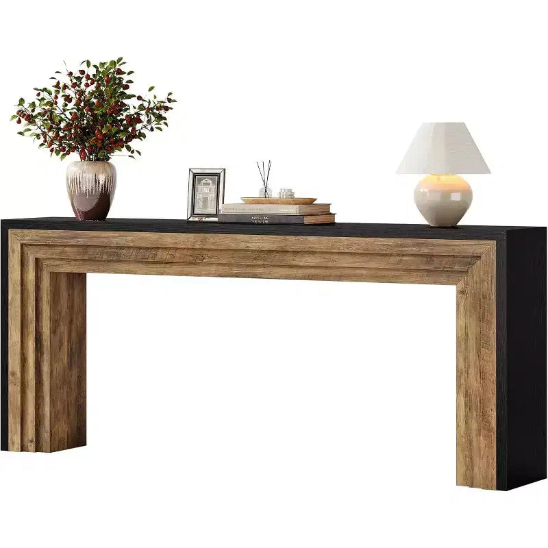 Table console étroite en bois Lantine de 70,9 pouces, table de canapé derrière le canapé pour le salon, l'entrée, le couloir, noir + marron