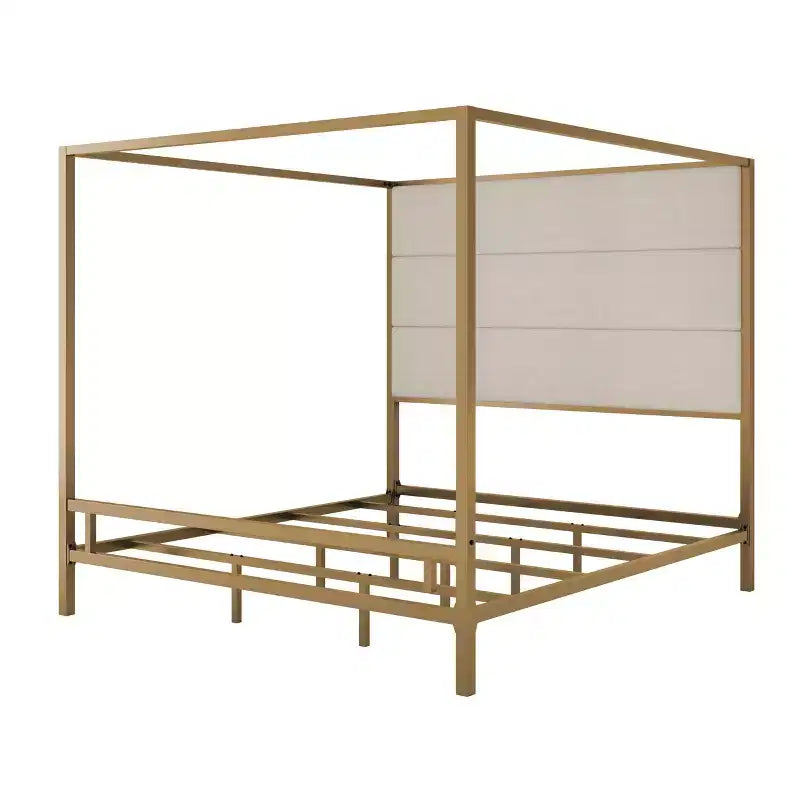 Lit à baldaquin moderne Malan de taille King Size GDFStudio avec tête de lit haute en lin tapissé