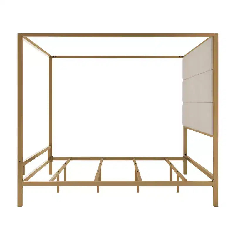Lit à baldaquin moderne Malan de taille King Size GDFStudio avec tête de lit haute en lin tapissé