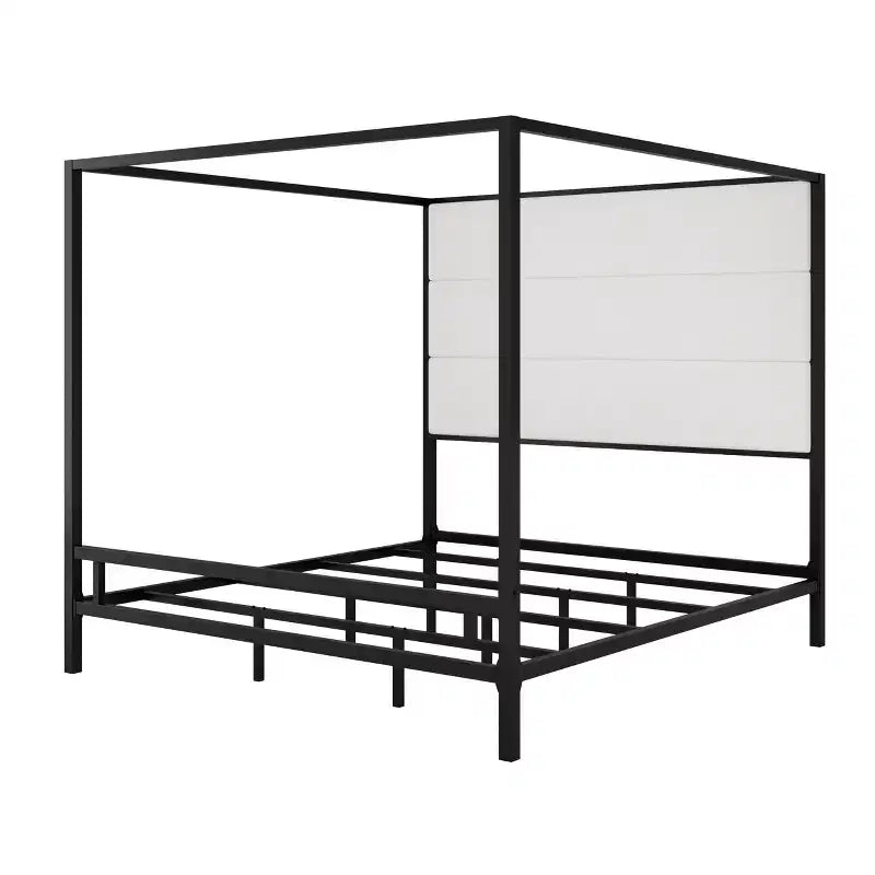 Lit à baldaquin moderne Malan de taille King Size GDFStudio avec tête de lit haute en lin tapissé
