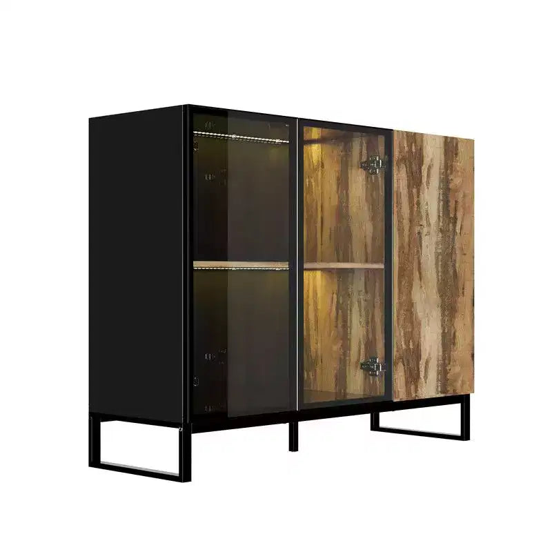 Vitrine d'exposition moderne en verre Famapy avec lumières LED RGB, meuble vitrine, buffet, pour salon et salle de collection