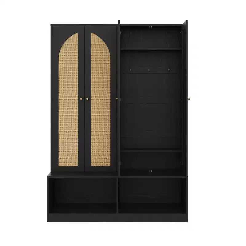 Meuble à chaussures de ferme Okak, organisateur de chaussures autoportant avec banc d'assise 4 en 1 et 6 crochets pour entrée, salon, couloir